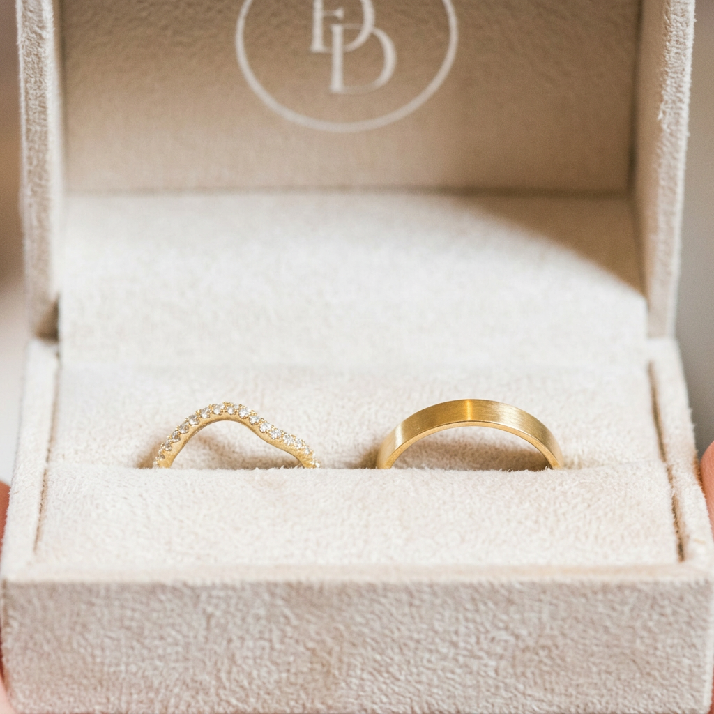 Wedding and engagement rings in their box
